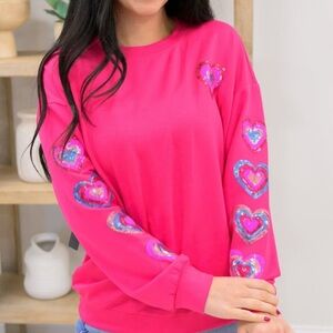 Pink Heart Sequined Embellished Women's Top by Jess Lea size medium EUC